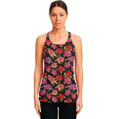 Polka Dot Lily Pattern Print Women's Racerback Tank Top