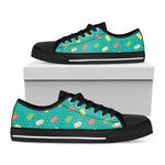 Polka Dot Macaron Pattern Print Black Low Top Shoes