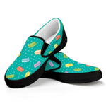 Polka Dot Macaron Pattern Print Black Slip On Shoes