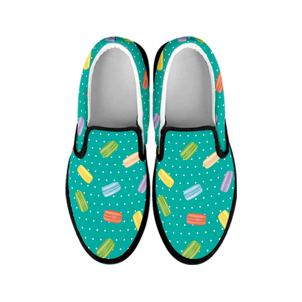 Polka Dot Macaron Pattern Print Black Slip On Shoes