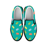 Polka Dot Macaron Pattern Print Black Slip On Shoes