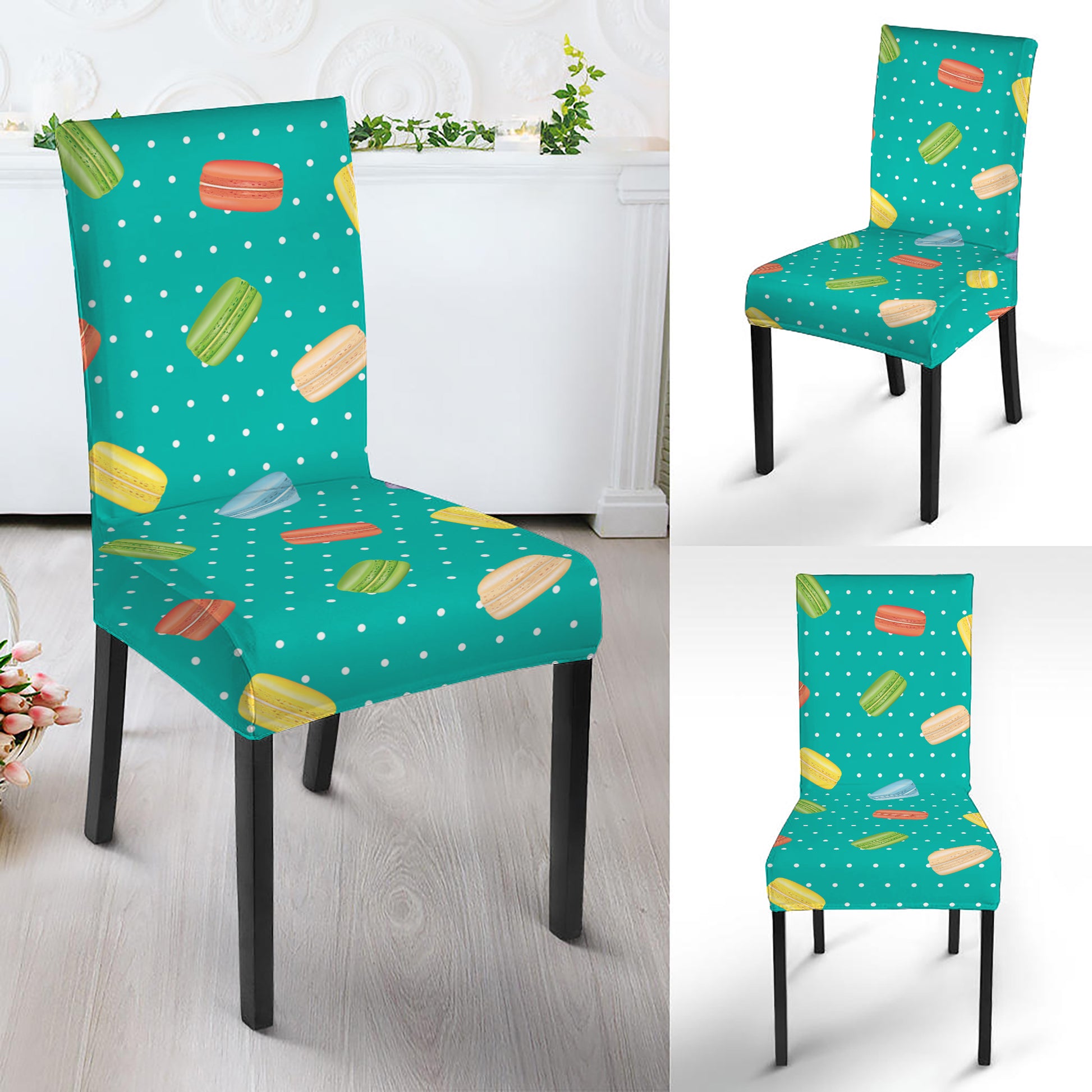 Polka Dot Macaron Pattern Print Dining Chair Slipcover