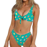Polka Dot Macaron Pattern Print Front Bow Tie Bikini
