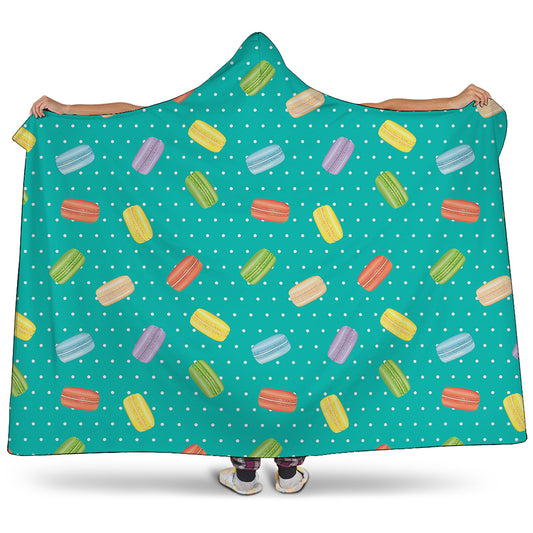 Polka Dot Macaron Pattern Print Hooded Blanket