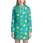 Polka Dot Macaron Pattern Print Hoodie Dress