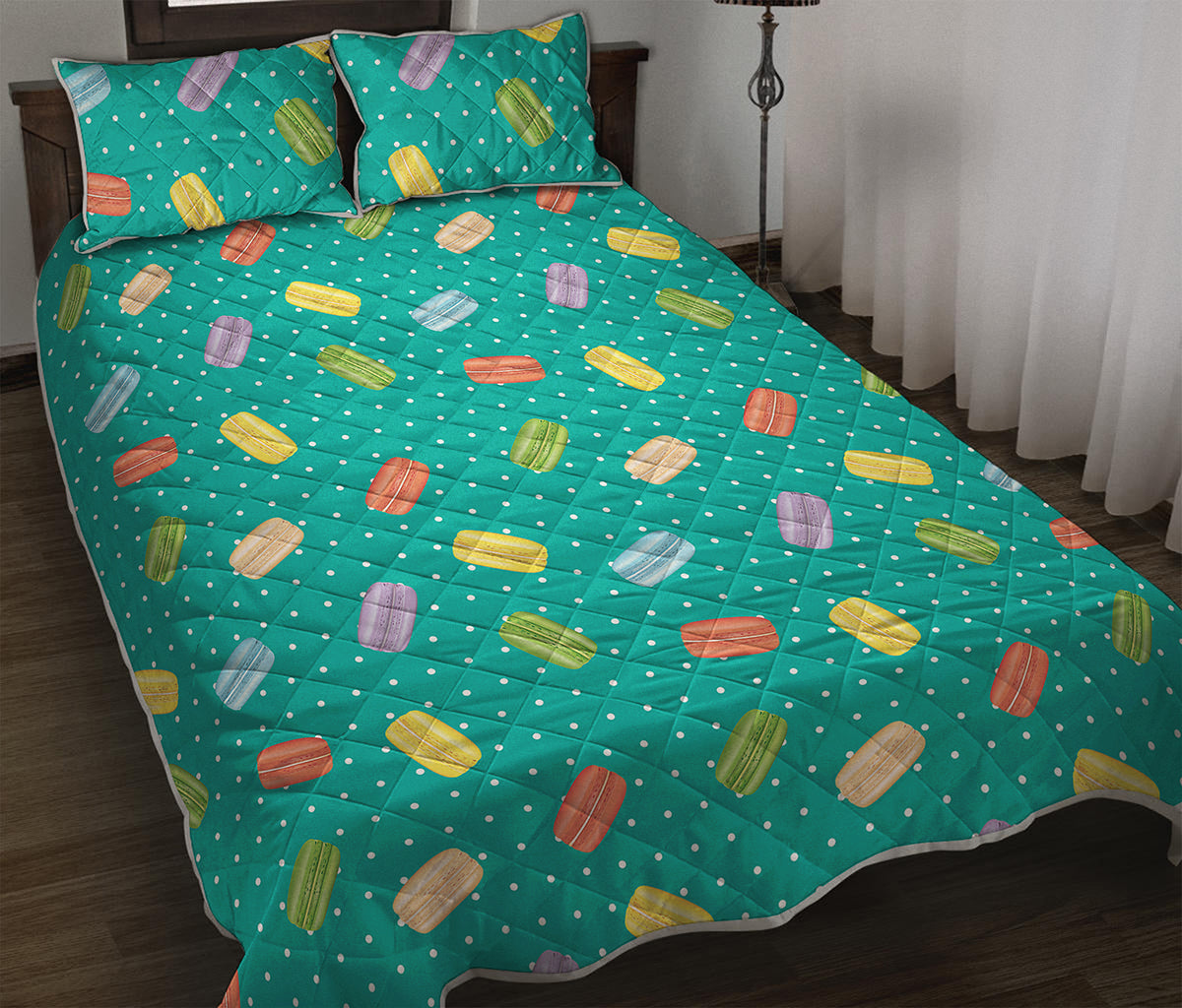 Polka Dot Macaron Pattern Print Quilt Bed Set