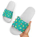 Polka Dot Macaron Pattern Print White Slide Sandals