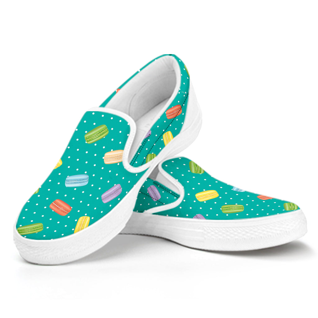 Polka Dot Macaron Pattern Print White Slip On Shoes