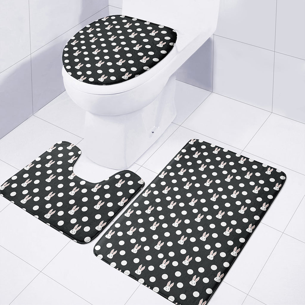 Polka Dot Rabbit Pattern Print 3 Piece Bath Mat Set