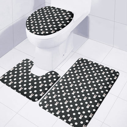 Polka Dot Rabbit Pattern Print 3 Piece Bath Mat Set