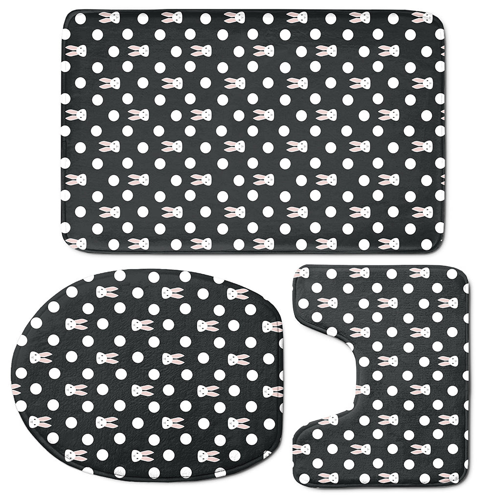 Polka Dot Rabbit Pattern Print 3 Piece Bath Mat Set