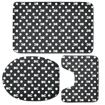 Polka Dot Rabbit Pattern Print 3 Piece Bath Mat Set