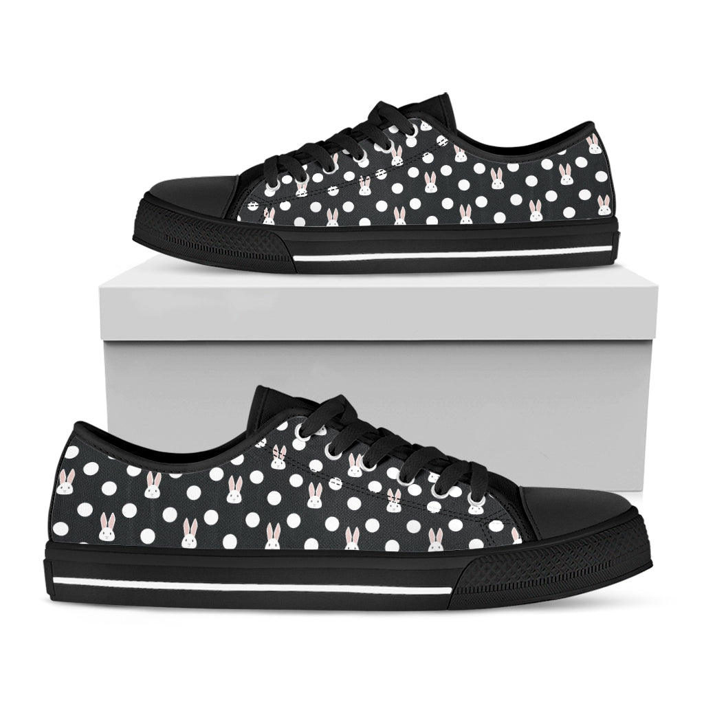 Polka Dot Rabbit Pattern Print Black Low Top Shoes