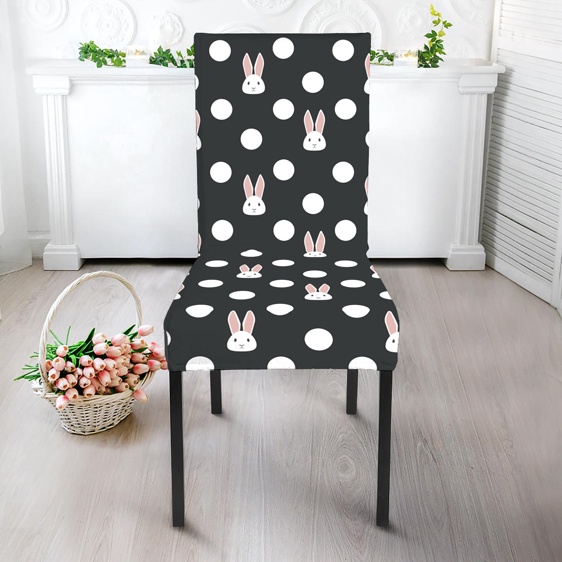 Polka Dot Rabbit Pattern Print Dining Chair Slipcover