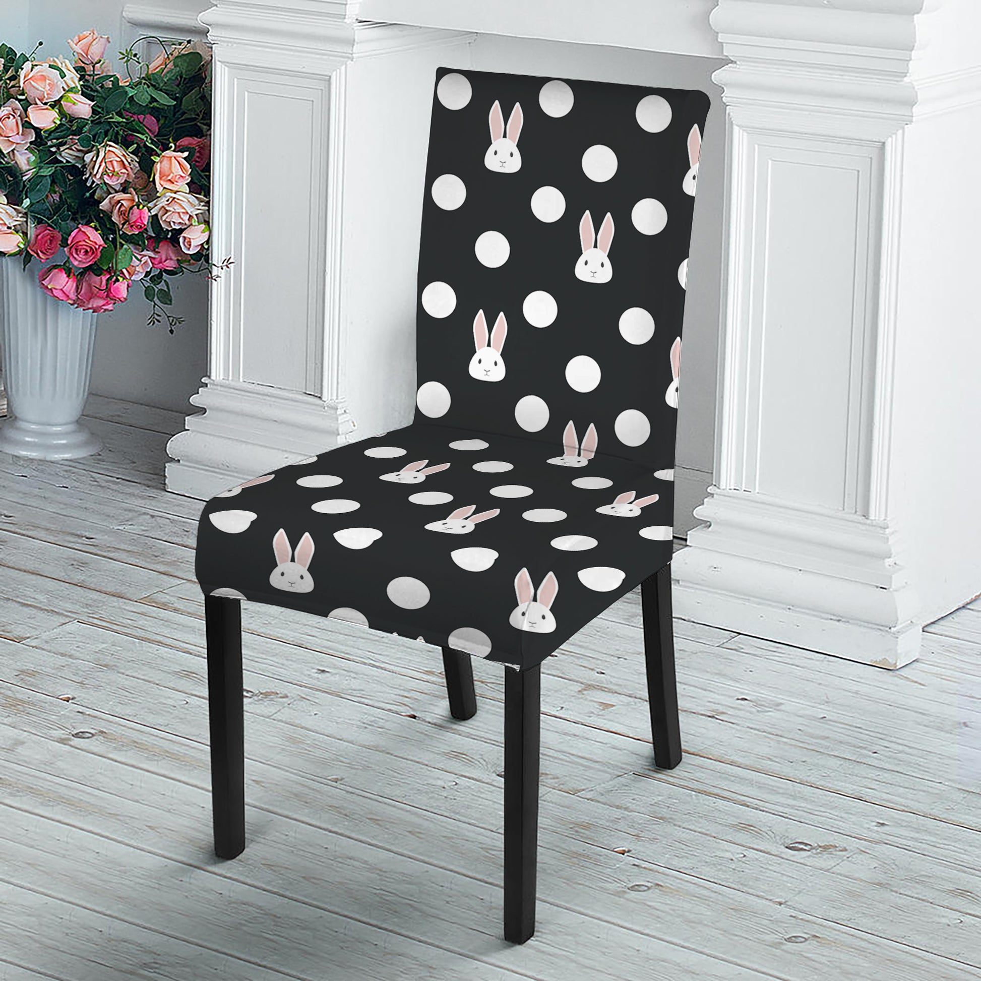 Polka Dot Rabbit Pattern Print Dining Chair Slipcover