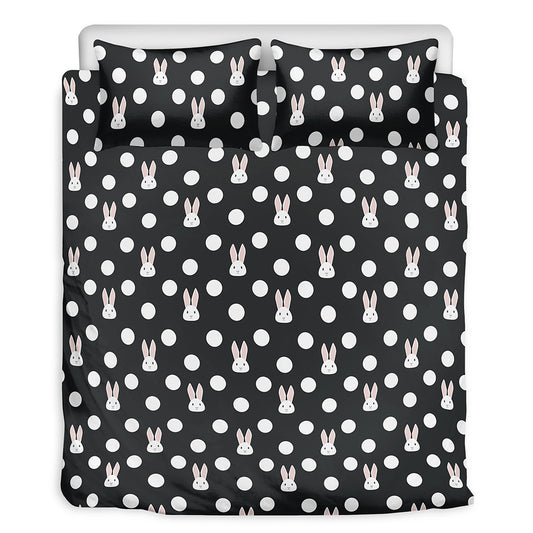 Polka Dot Rabbit Pattern Print Duvet Cover Bedding Set