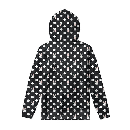 Polka Dot Rabbit Pattern Print Pullover Hoodie