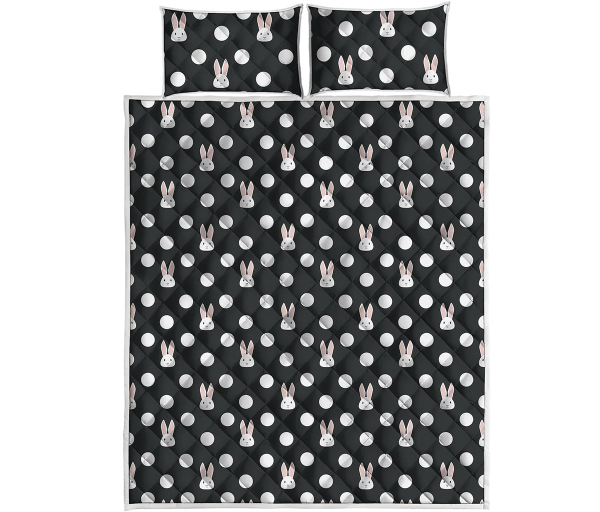 Polka Dot Rabbit Pattern Print Quilt Bed Set