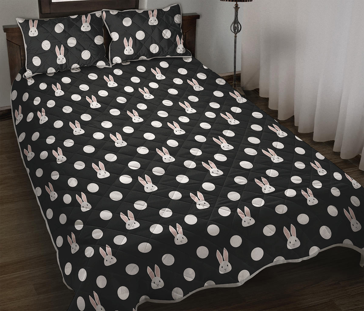 Polka Dot Rabbit Pattern Print Quilt Bed Set