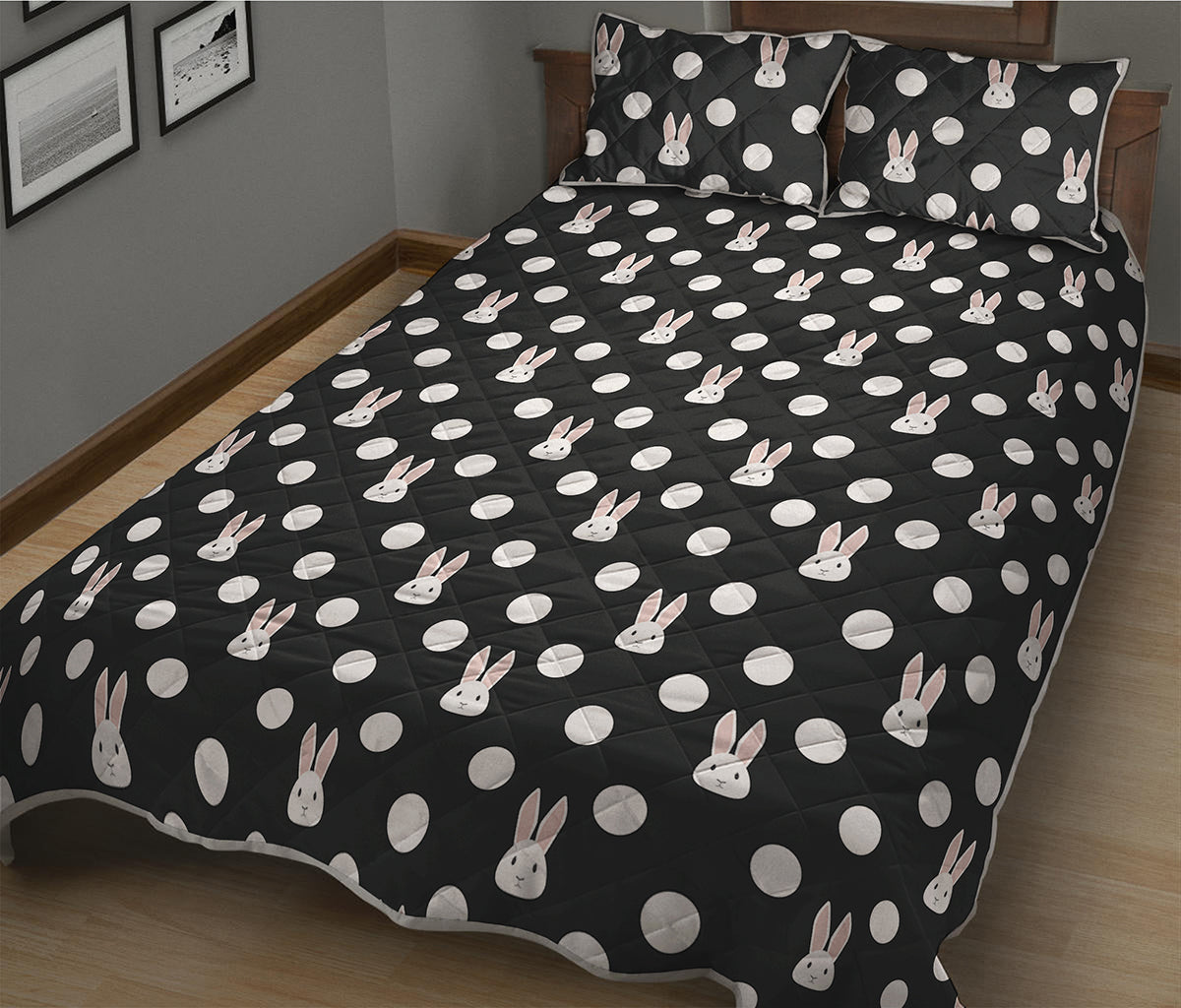 Polka Dot Rabbit Pattern Print Quilt Bed Set