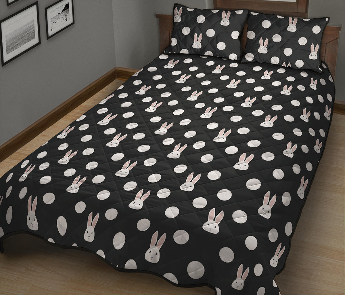 Polka Dot Rabbit Pattern Print Quilt Bed Set