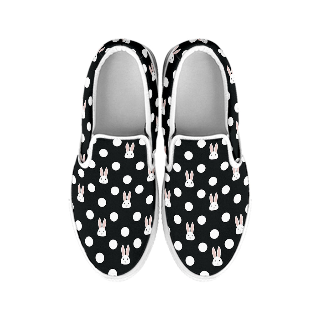 Polka Dot Rabbit Pattern Print White Slip On Shoes