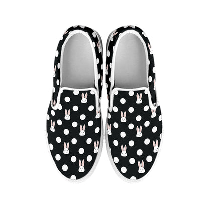 Polka Dot Rabbit Pattern Print White Slip On Shoes
