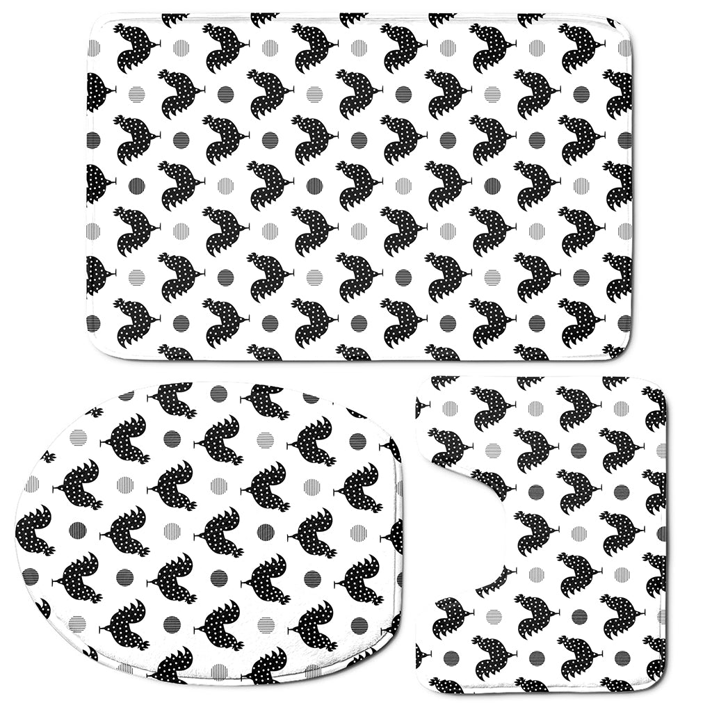 Polka Dot Rooster Pattern Print 3 Piece Bath Mat Set