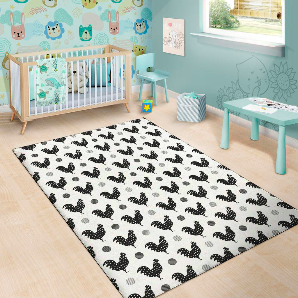 Polka Dot Rooster Pattern Print Area Rug