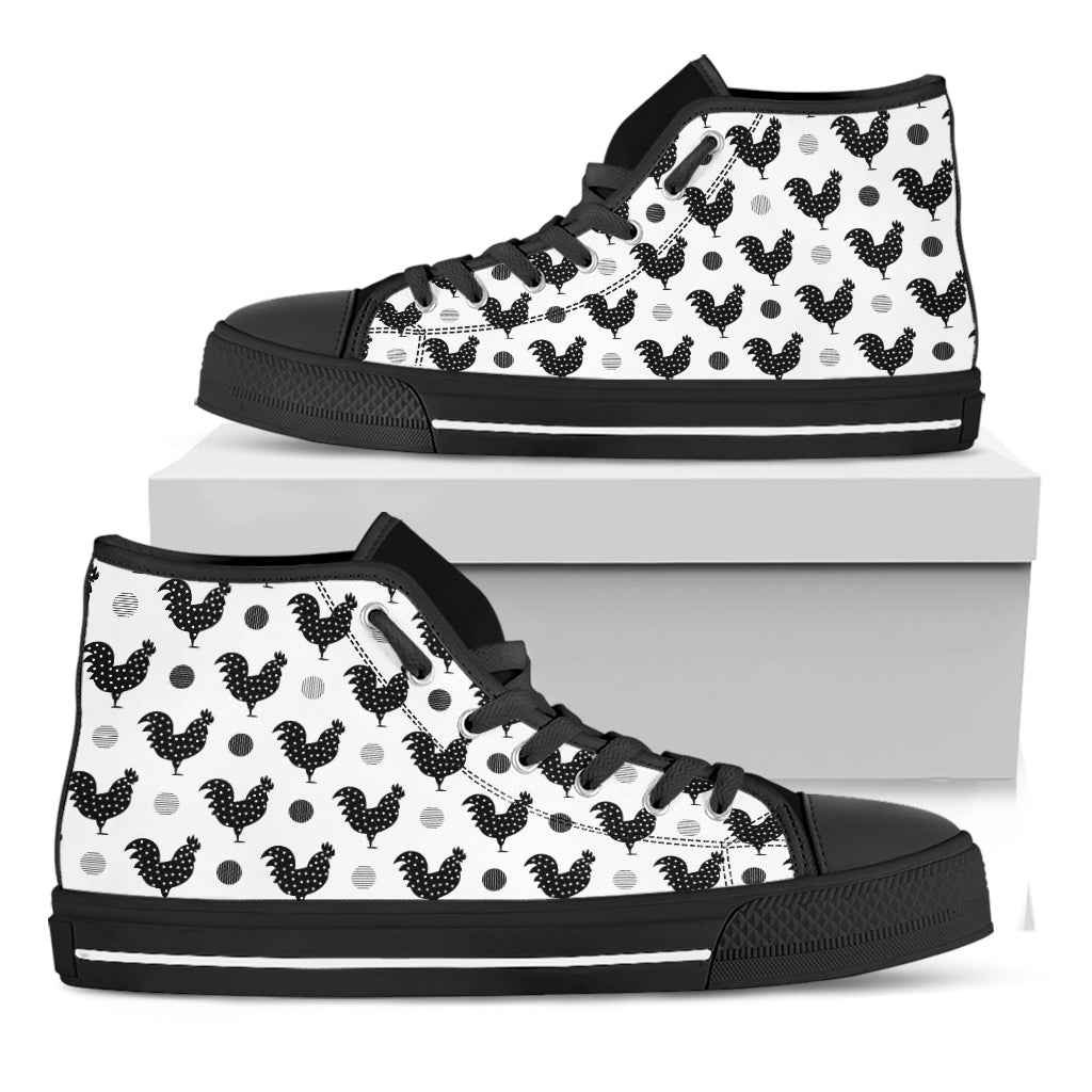 Polka Dot Rooster Pattern Print Black High Top Shoes