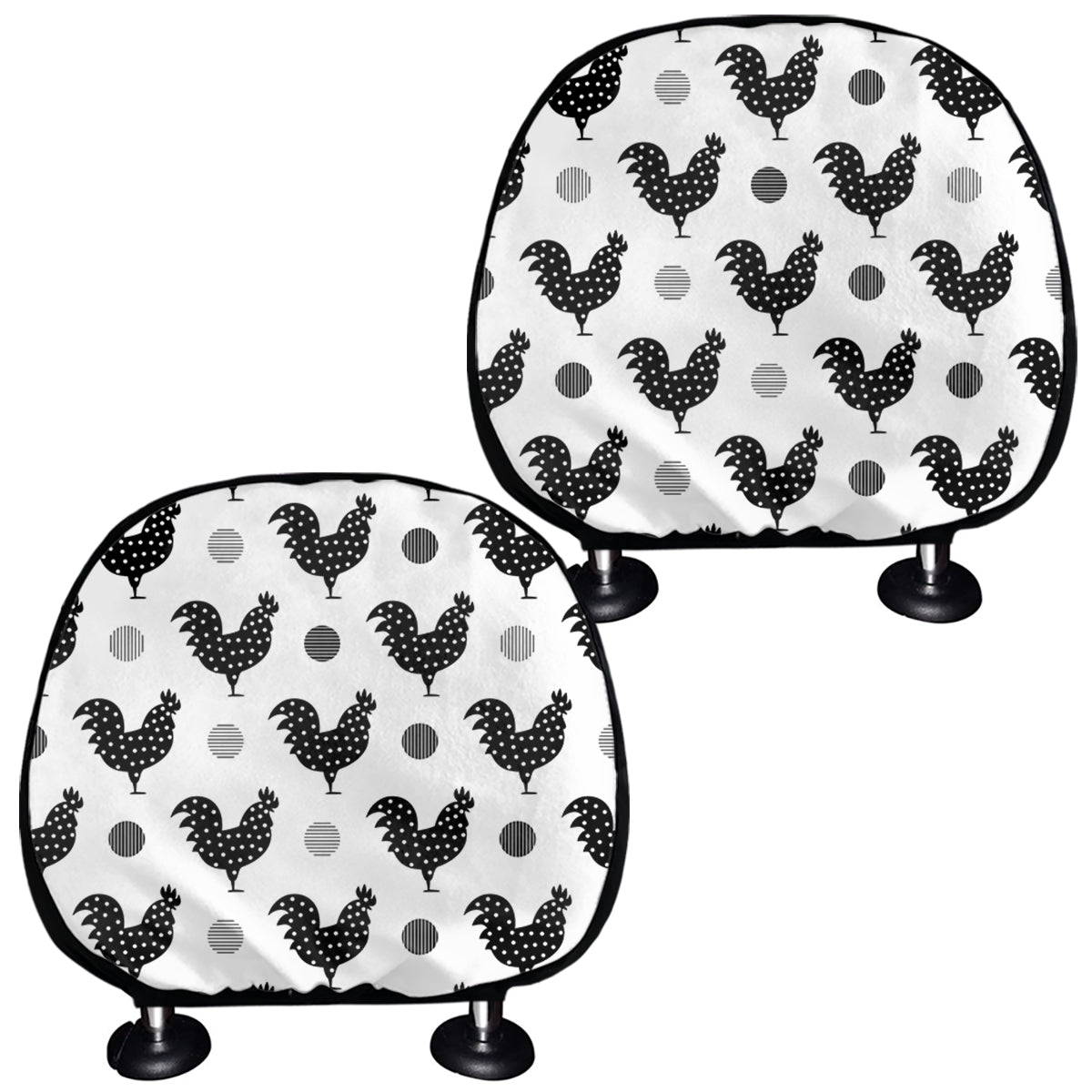 Polka Dot Rooster Pattern Print Car Headrest Covers