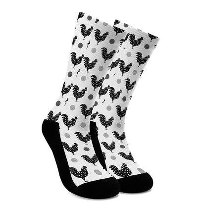 Polka Dot Rooster Pattern Print Crew Socks