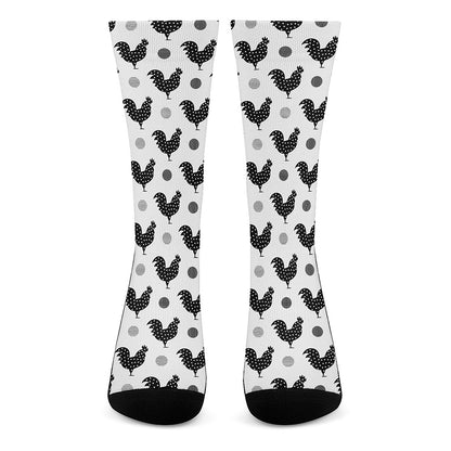 Polka Dot Rooster Pattern Print Crew Socks