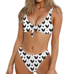 Polka Dot Rooster Pattern Print Front Bow Tie Bikini