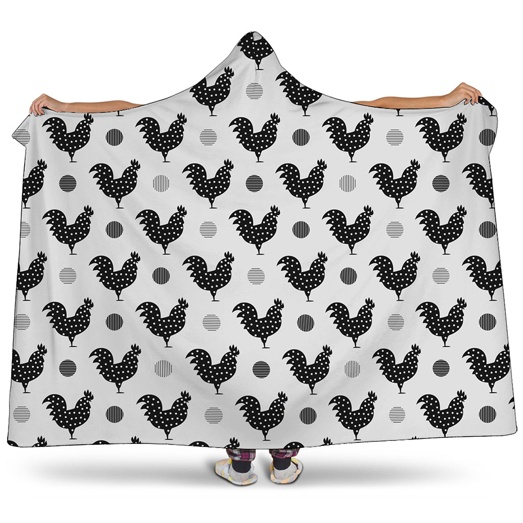 Polka Dot Rooster Pattern Print Hooded Blanket