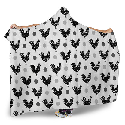Polka Dot Rooster Pattern Print Hooded Blanket