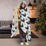Polka Dot Rooster Pattern Print Hooded Blanket