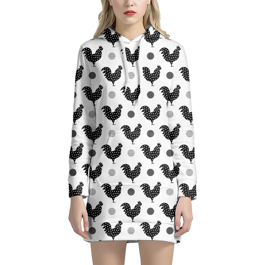 Polka Dot Rooster Pattern Print Hoodie Dress