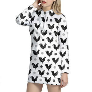 Polka Dot Rooster Pattern Print Hoodie Dress