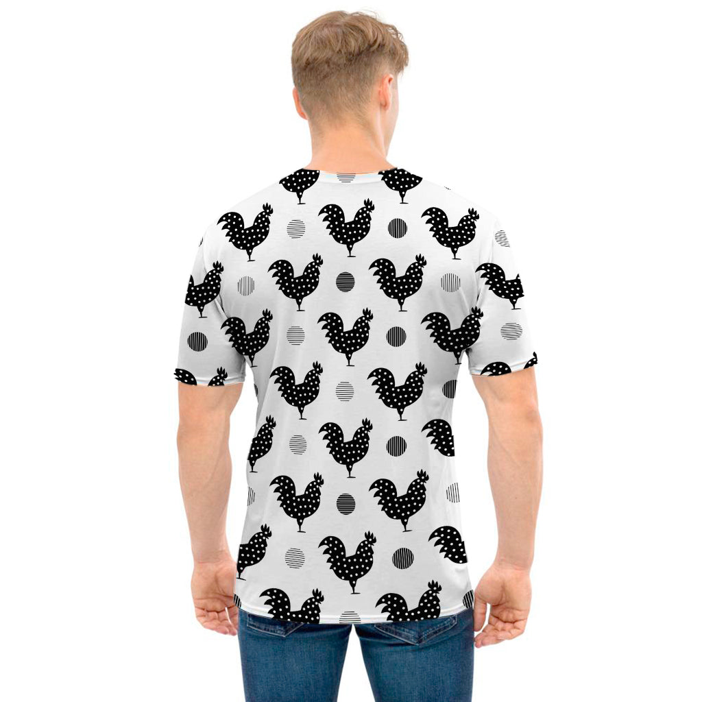 Polka Dot Rooster Pattern Print Men's T-Shirt