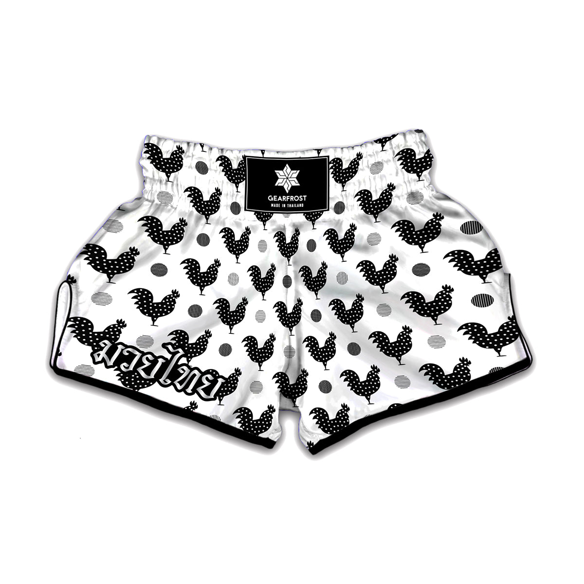 Polka Dot Rooster Pattern Print Muay Thai Boxing Shorts