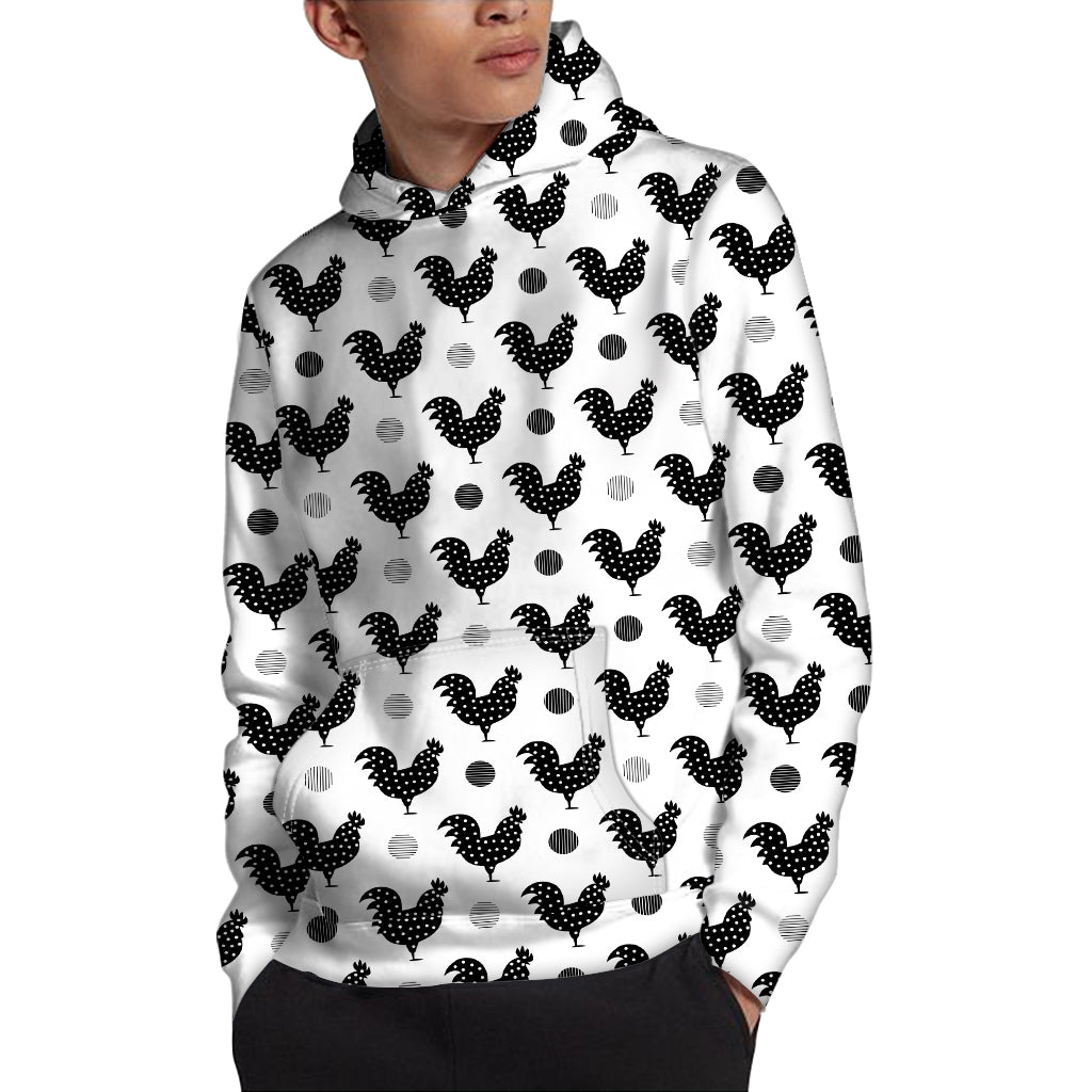 Polka Dot Rooster Pattern Print Pullover Hoodie