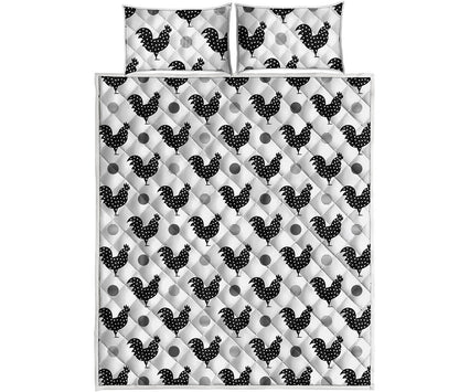 Polka Dot Rooster Pattern Print Quilt Bed Set
