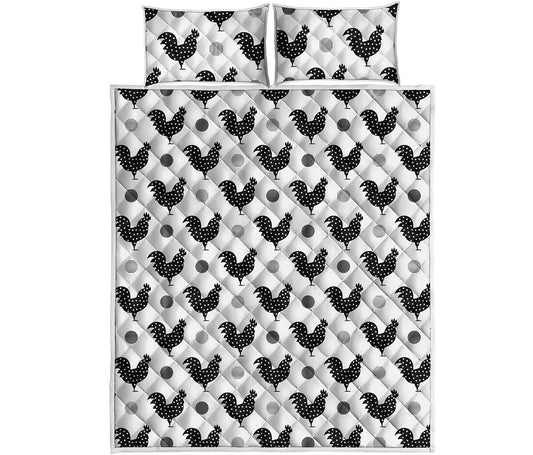 Polka Dot Rooster Pattern Print Quilt Bed Set