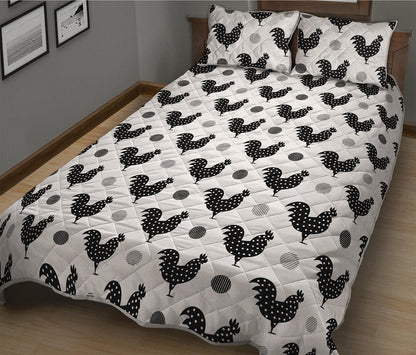 Polka Dot Rooster Pattern Print Quilt Bed Set