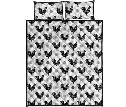 Polka Dot Rooster Pattern Print Quilt Bed Set