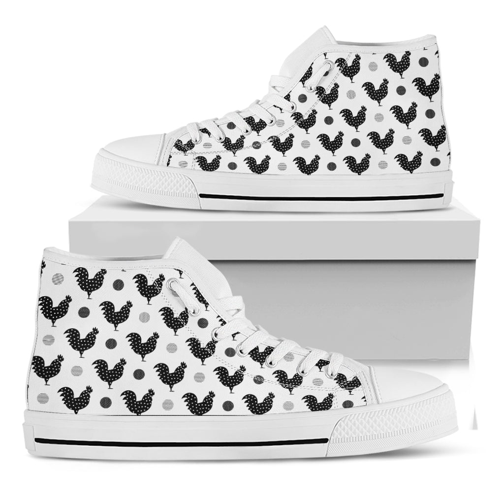 Polka Dot Rooster Pattern Print White High Top Shoes