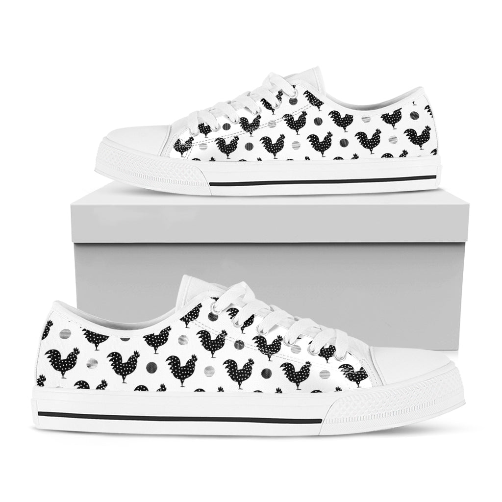 Polka Dot Rooster Pattern Print White Low Top Shoes