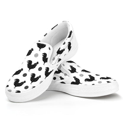 Polka Dot Rooster Pattern Print White Slip On Shoes