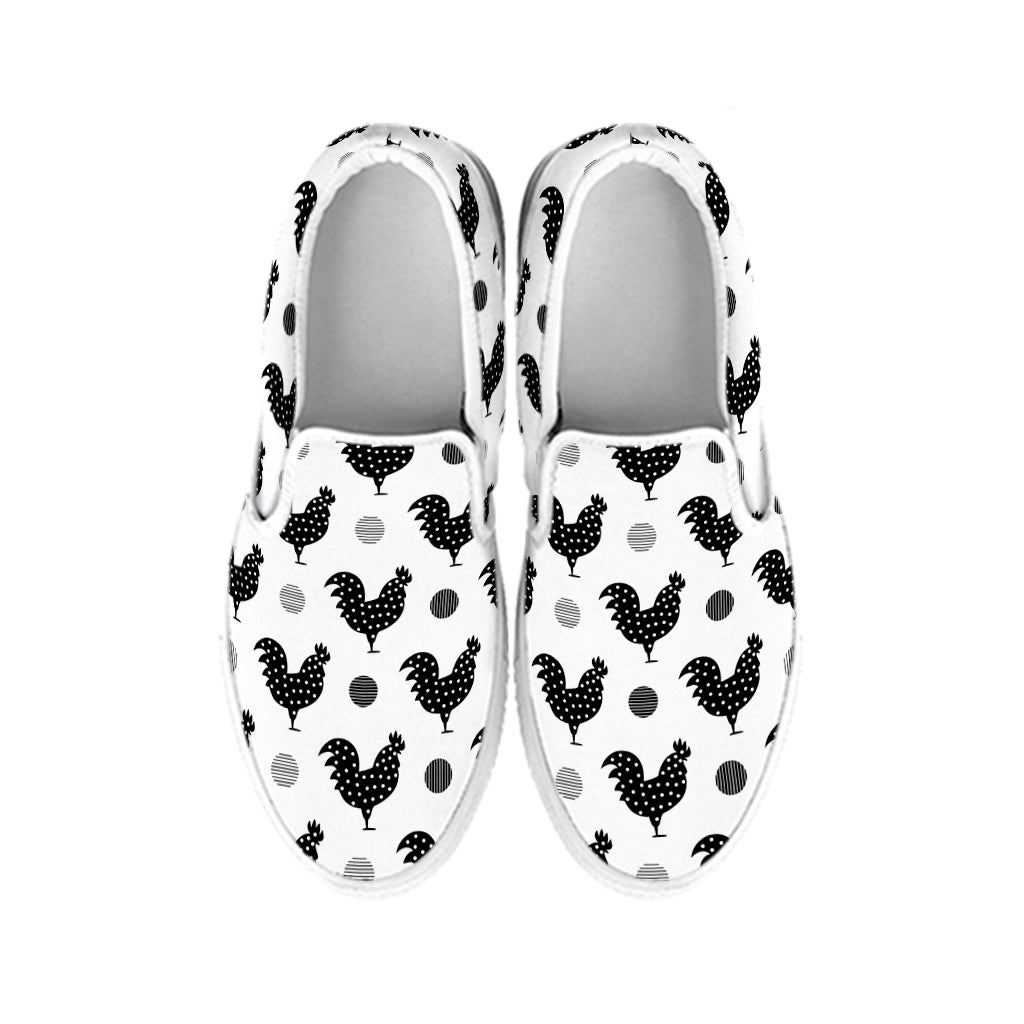 Polka Dot Rooster Pattern Print White Slip On Shoes